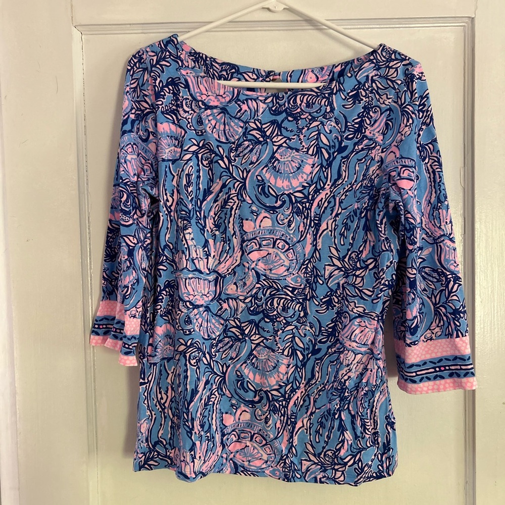 Lilly Pulitzer Blue and Pink Floral Blouse